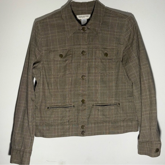 Jones New York Sport Petite Women’s Beige & Black Plaid Jacket SZ PL - Picture 1 of 10